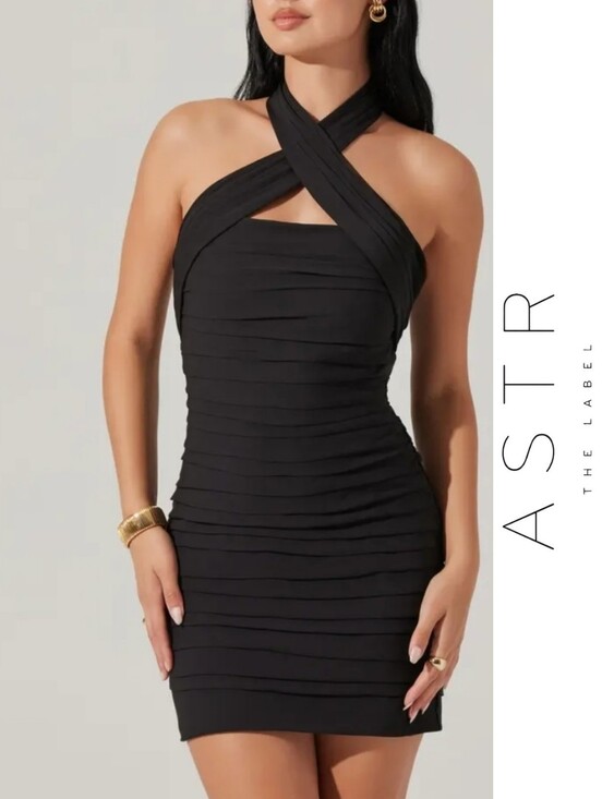 Astr Dresses & Skirts - ASTR The Label Heidy Bandage Mini Dress Halterneck Crisscross Ruched - Black